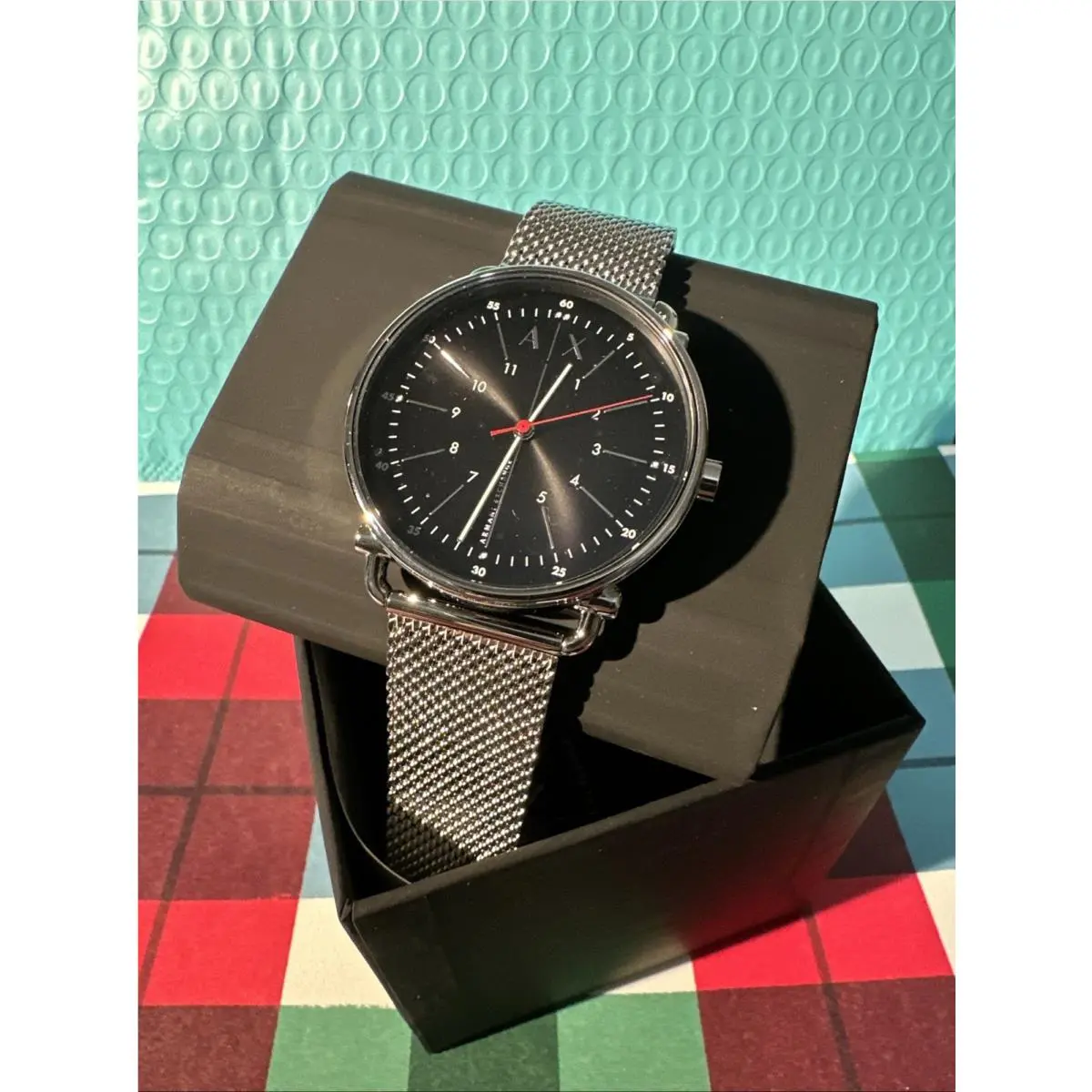 Armani Exchange AX2900 Rocco Black Dial Quartz Men`s Watch 44mm Mesh Band