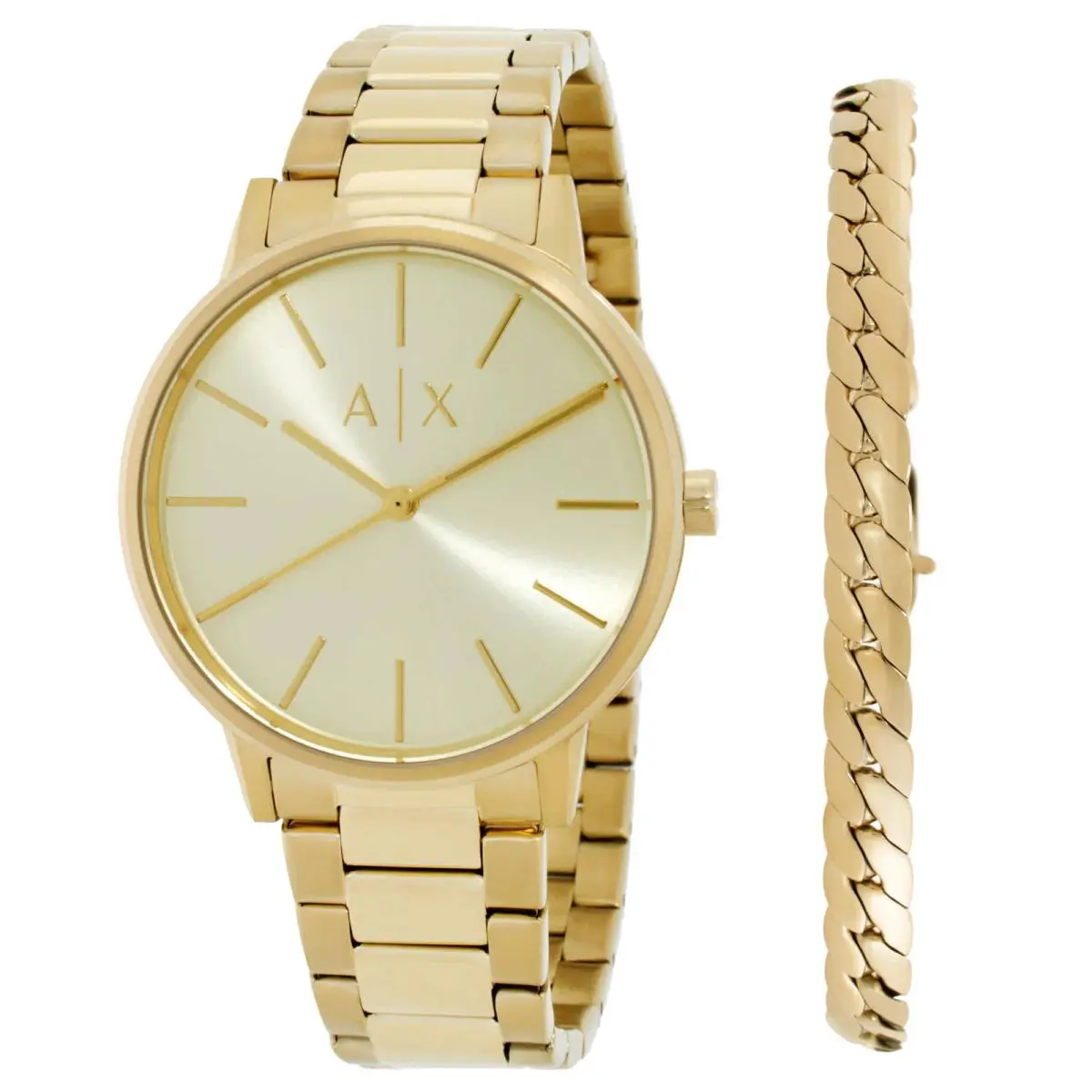 Quartz Gold Dial Men`s Watch and Bracelet Set AX7144SET by Armani Exchange