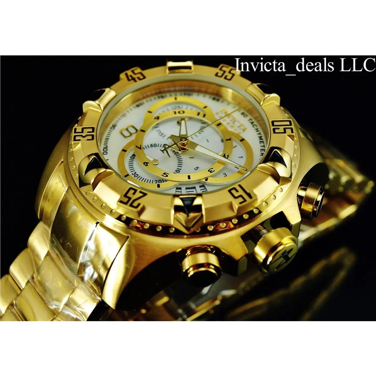 Invicta Men`s 52mm Reserve Excursion Swiss Chrono Platinum Dial Gold SS Watc