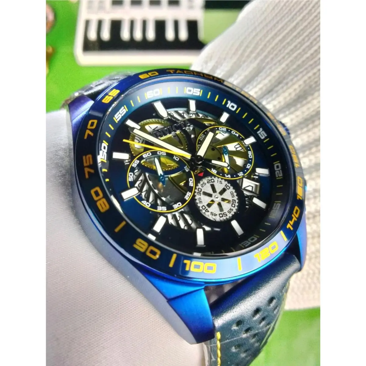 Invicta 41693 Aviator Blue Chronograph Men’s Watch 45mm Leather Strap Quartz