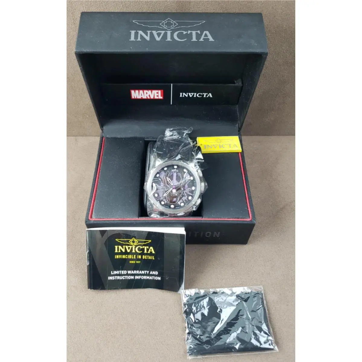 Invicta Marvel Black Panther Men`s 46mm Limited Ed Swiss Chronograph Watch 34682 - Dial: Black,Gray,Multicolor,Purple,White, Band: Black, Bezel: Silver