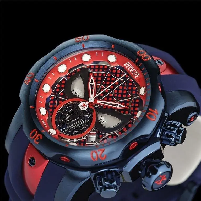 Invicta Men`s 53mm Venom Marvel Spiderman Chronograph Red Blue Ltd Ed Watch