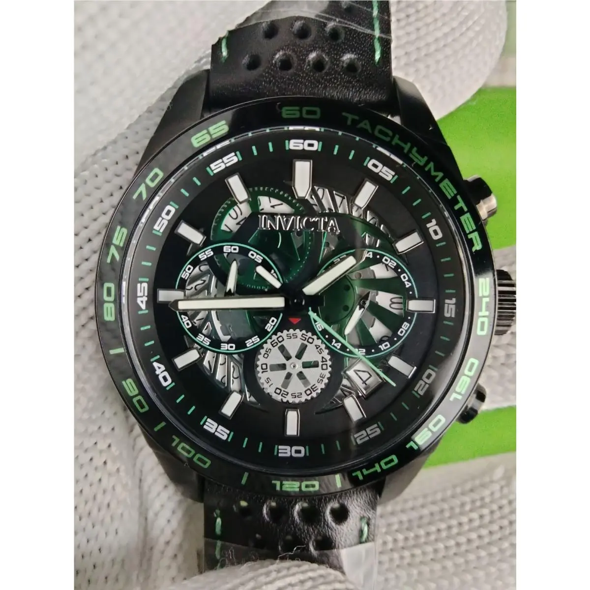 Invicta 41692 Aviator Black Chronograph Men’s Watch 45 mm Leather Strap Quartz