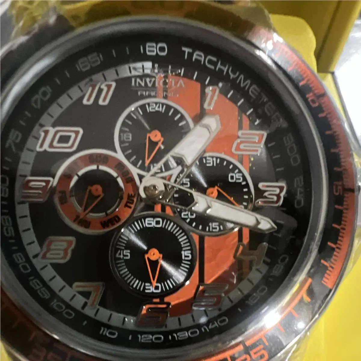 Invicta Racing Quartz Chronograph Tachymeter Black/orange Dial 100m Box