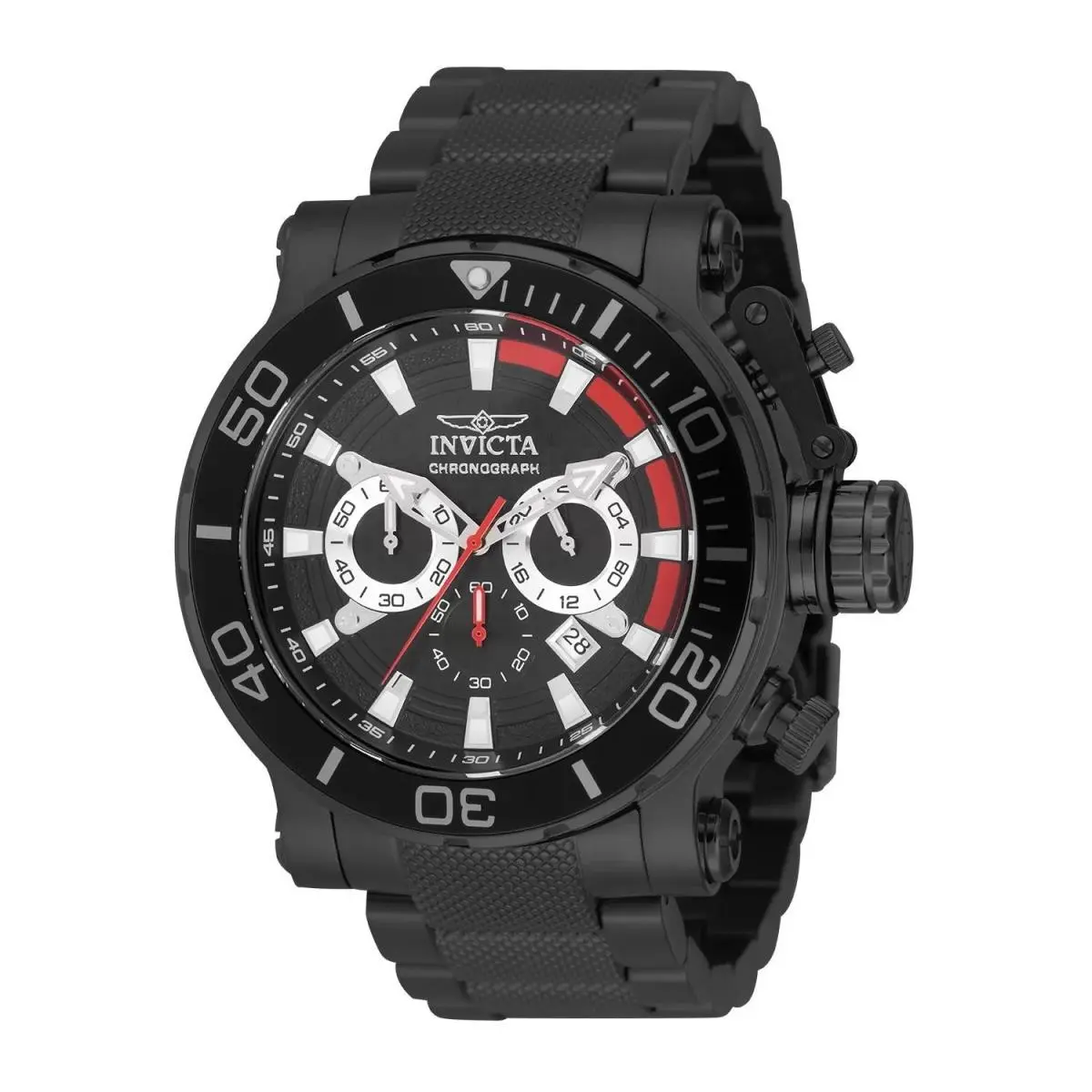 Invicta 50227 Quartz Watch Black Dial Stainless Steel 52mm Men - Dial: Black, Band: Black