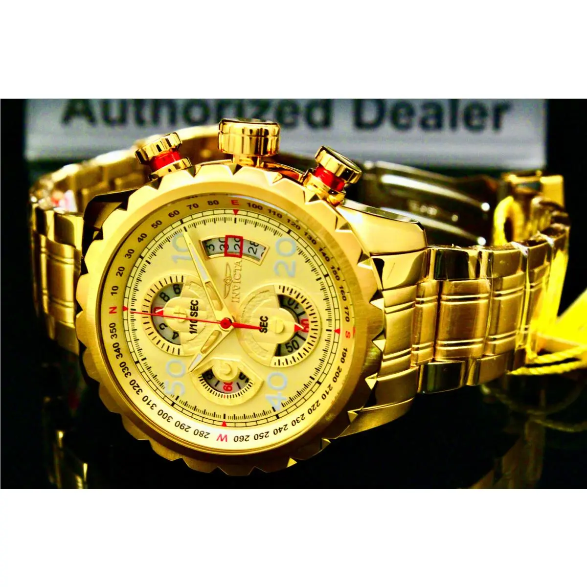 Invicta Men 48mm Aviator Bolt Flight Dial 18k Gold Plated S.s Bracelet Watch