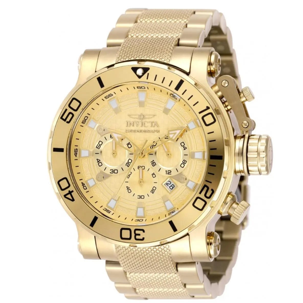 Invicta Coalition Forces Hardpoint Men`s 52mm Triple Gold I-size Watch 50231 - Dial: Champagne, Gold, White, Yellow, Band: Gold, Yellow, Bezel: Black, Gold, Yellow