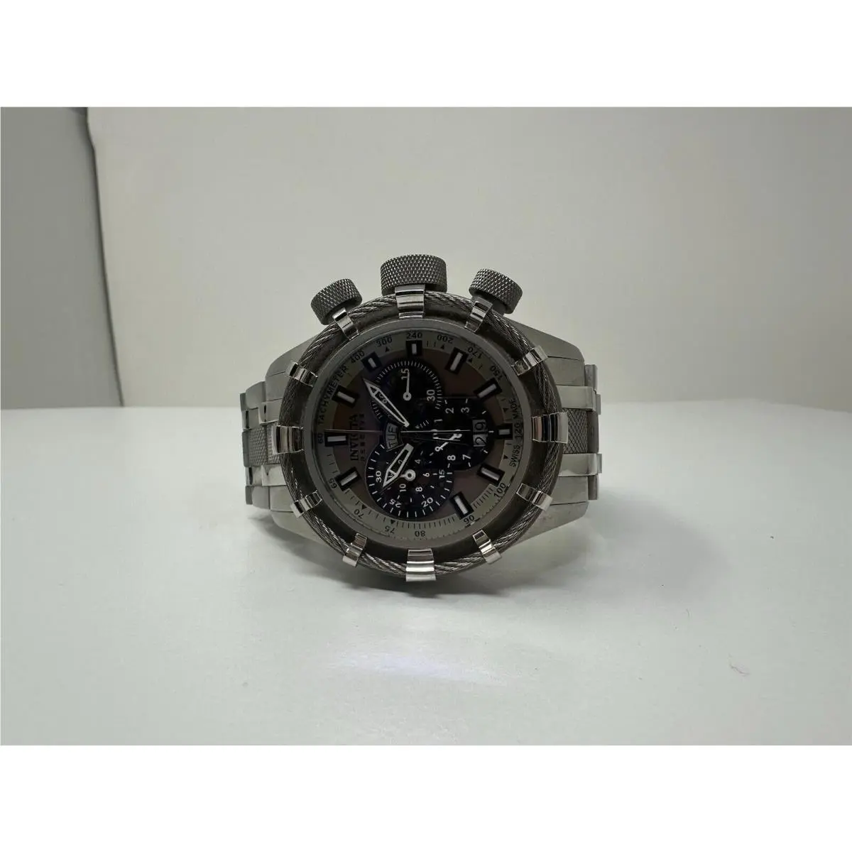 Invicta Reserve Bolt Swiss Quartz Steel Band 200m Titanium Bezel 0968 Watch