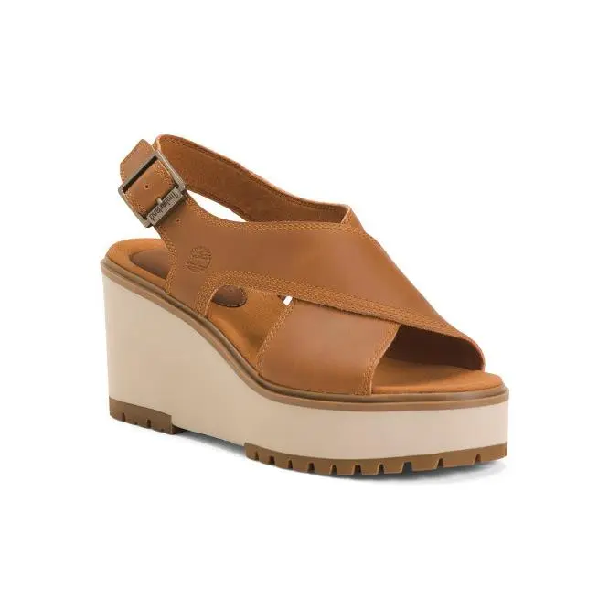 Brown Leather Comfort Wedge Platform Sandals Size 9 M by Timberland