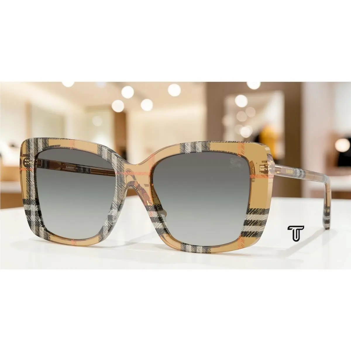 Burberry BE4456 416311 Check Sand Grey Gradient 54 mm Women`s Sunglasses