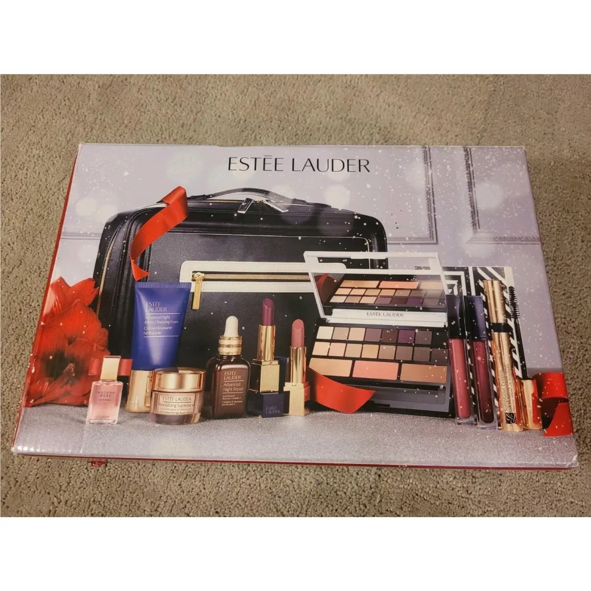 Estee Lauder 11 Piece Set with Leather Makeup Case Smoky Noir Collection