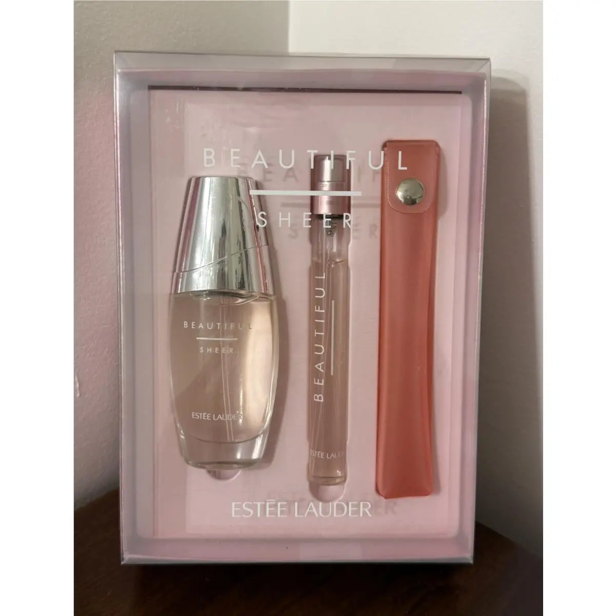 Estee Lauder Beautiful Sheer 3 Pc Gift Set Perfume Pen Spray W/ Pouch