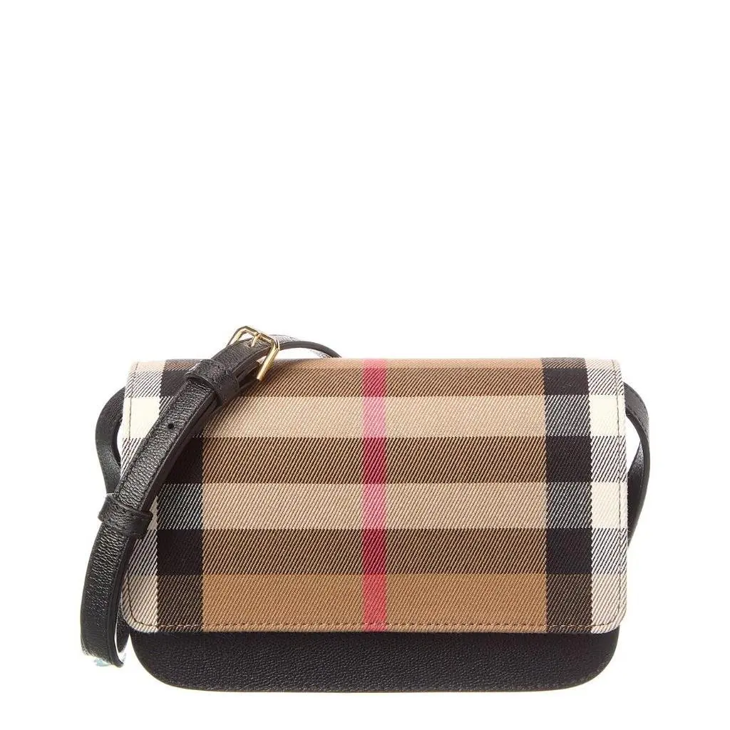 Burberry Madison Black Check Canvas Leather Crossbody Shoulder Bag
