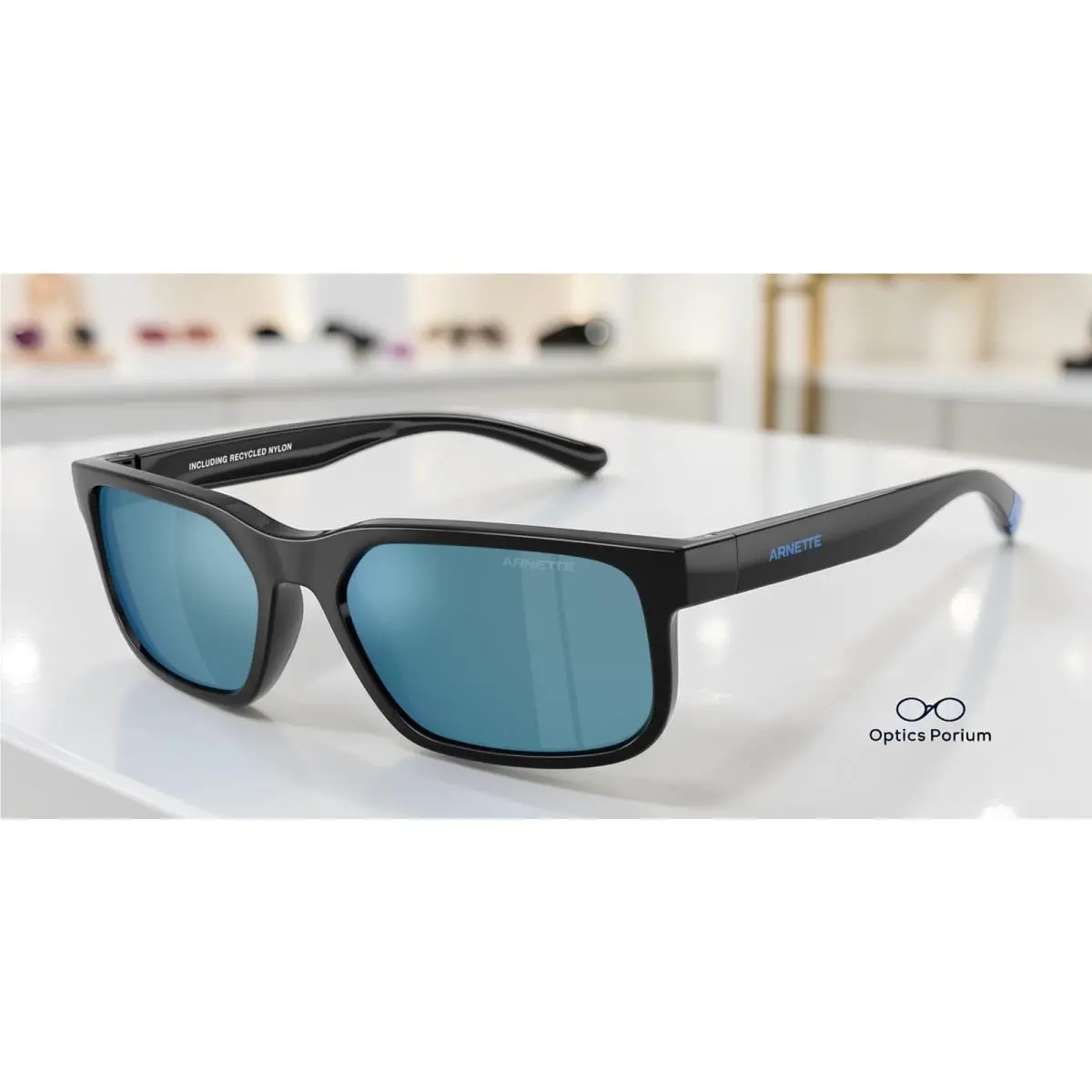 AN4372 290055 Recycled Black Blue Mirror Blue 57 mm Men`s Sunglasses by Arnette