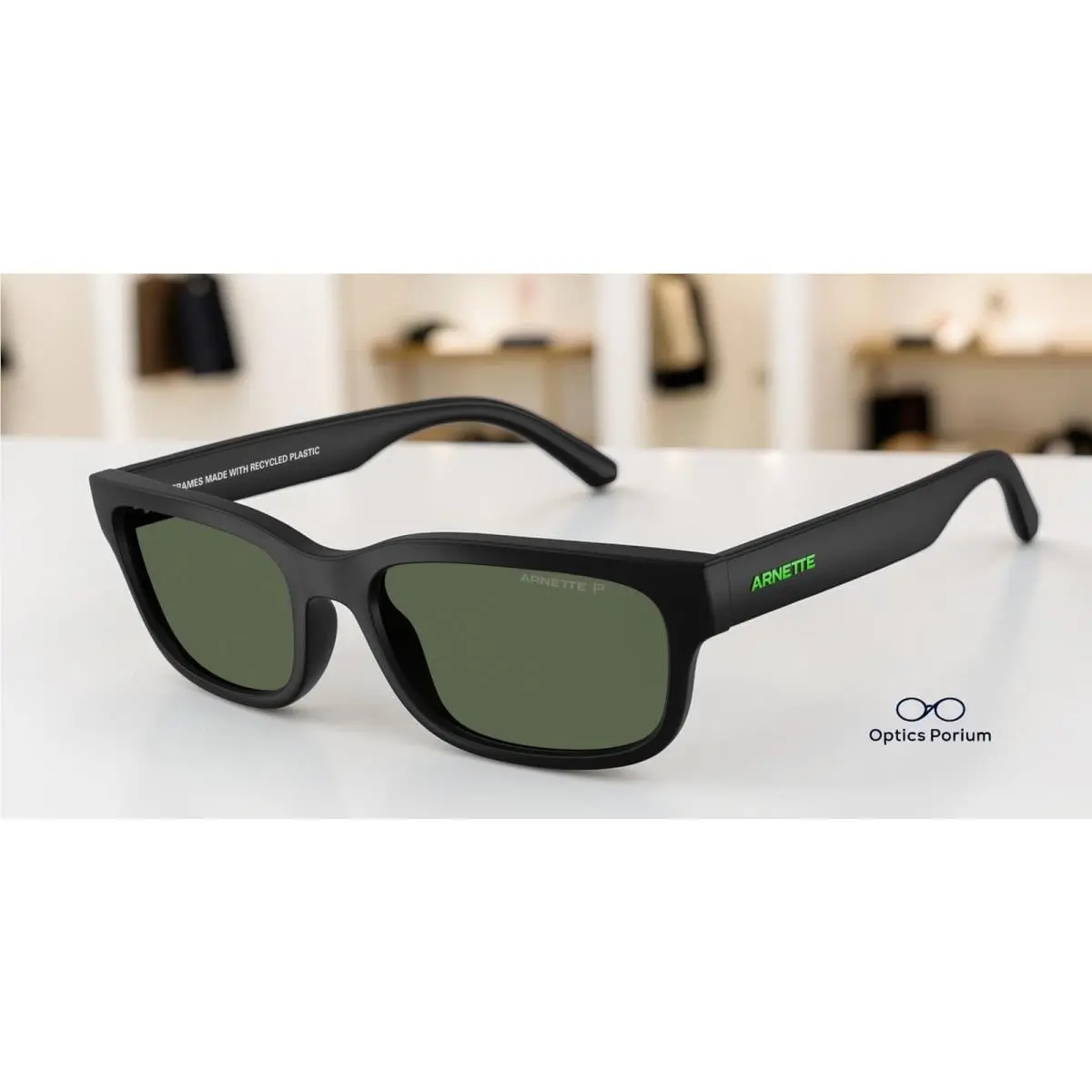 AN4363 29009A Defyer Matte Black Green Polarized 55mm Women`s Sunglasses by Arnette