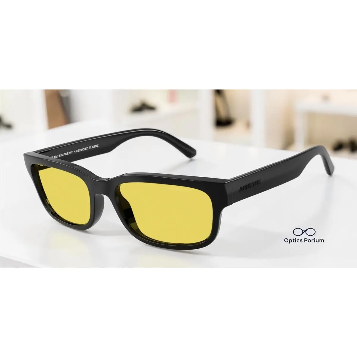 AN4363 290085 Defyer Recycled Black Yellow 55 mm Women`s Sunglasses by Arnette