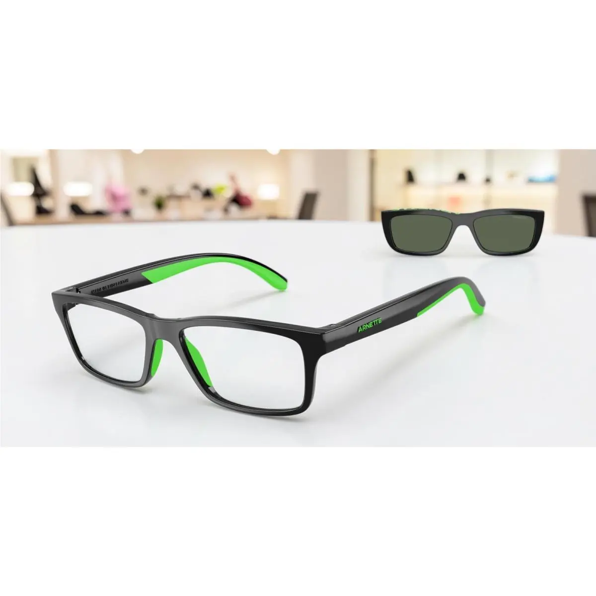 AN4356 27531W Graf Black Gekko Green Rubber Clear 54 mm Men`s Sunglasses by Arnette