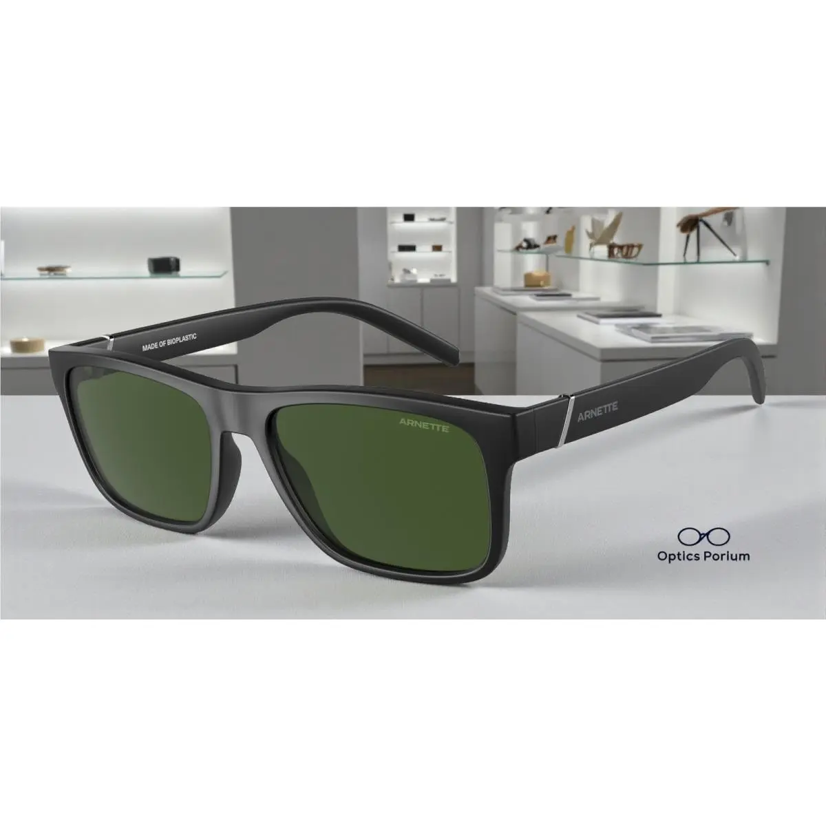 AN4298 275871 Rectangle Matte Black Dark Green 55 mm Men`s Sunglasses by Arnette