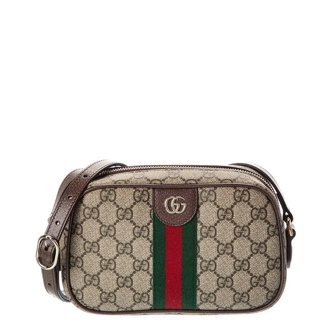 Ophidia Small Gg Supreme Canvas Leather Camera Bag Women`s Beige Os by Gucci
