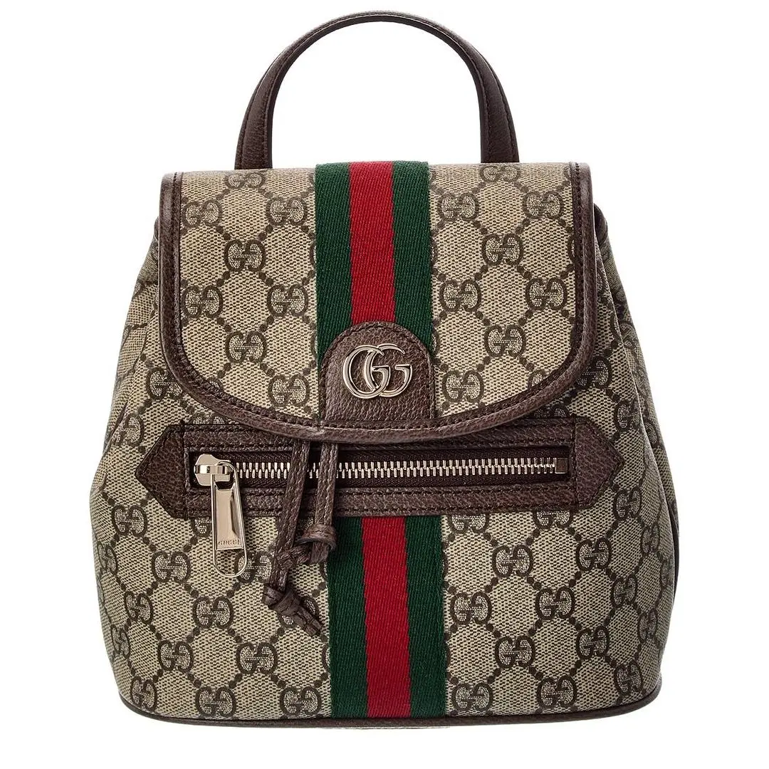 Ophidia Small Canvas Leather Backpack Women`s Brown Os by Gucci
