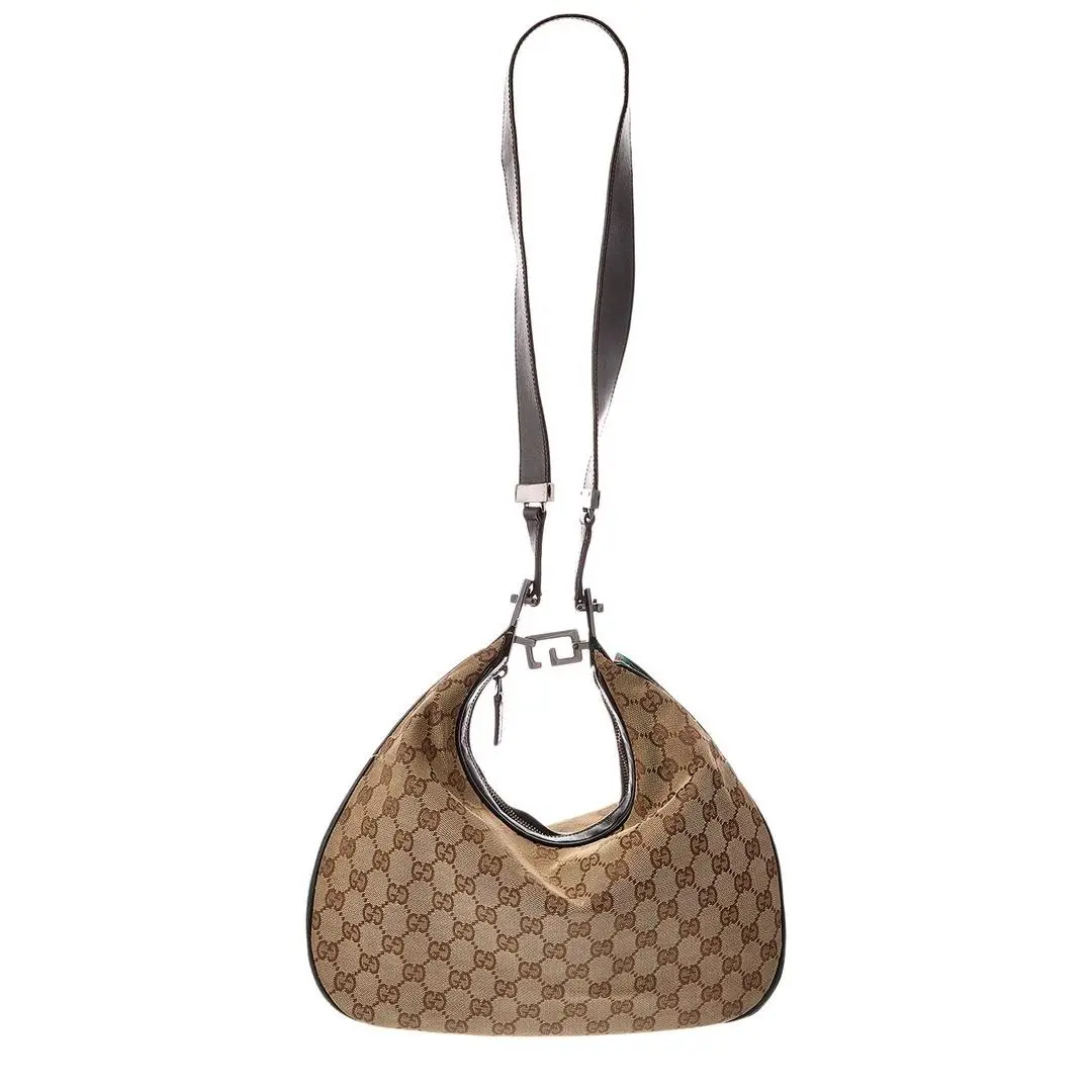 Gucci Beige Canvas Web Shoulder Bag Pre-loved Women`s