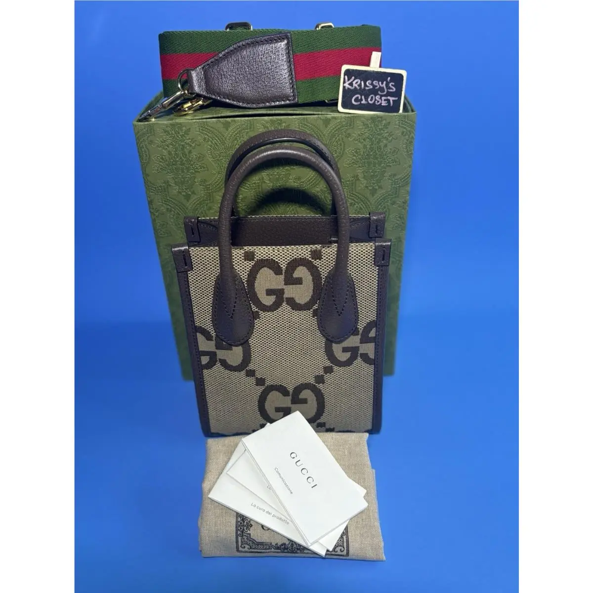 Gucci Jumbo GG Canvas Vertical Mini Tote W/ Sherryline Guitar Strap