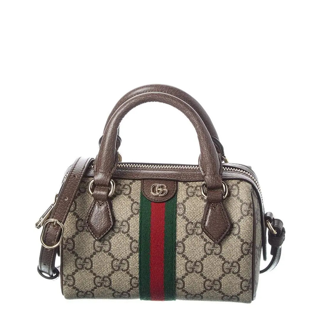 Ophidia Mini Gg Supreme Canvas Leather Boston Bag Women`s Brown by Gucci