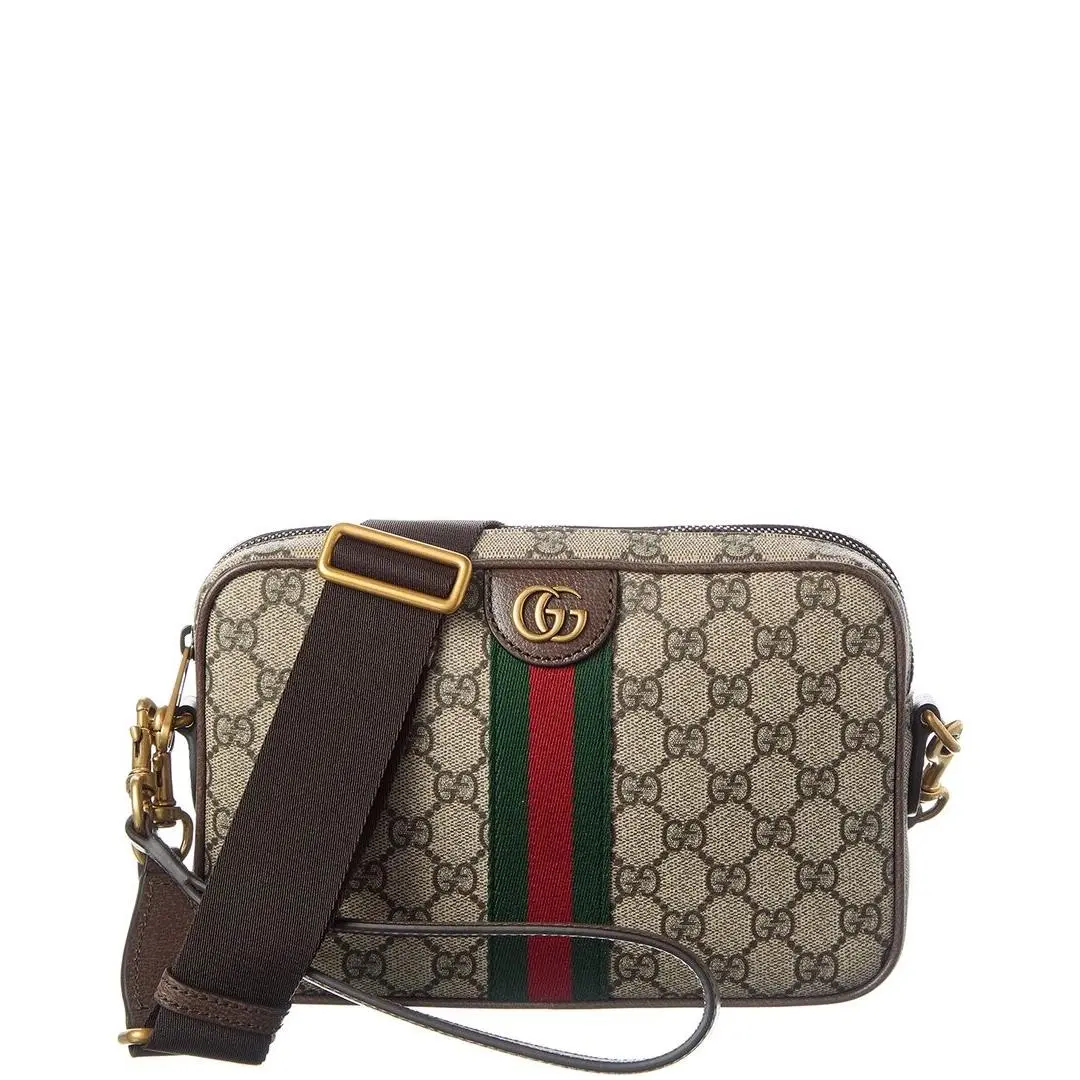 Gucci Ophidia Small Gg Supreme Canvas Leather Crossbody Women`s Beige Os