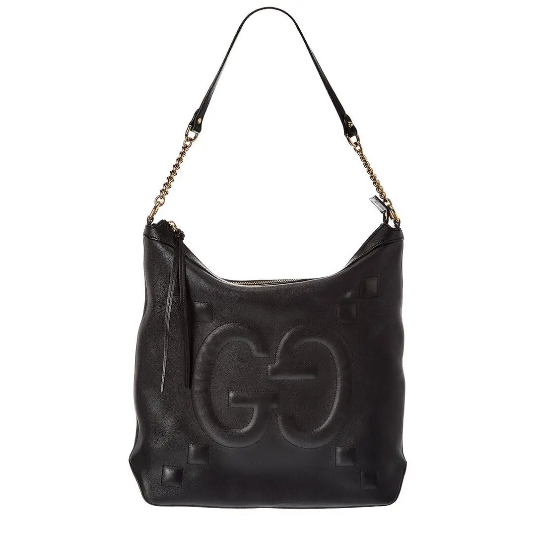 Black Lambskin Gg Shoulder Bag Pre-loved Women`s by Gucci
