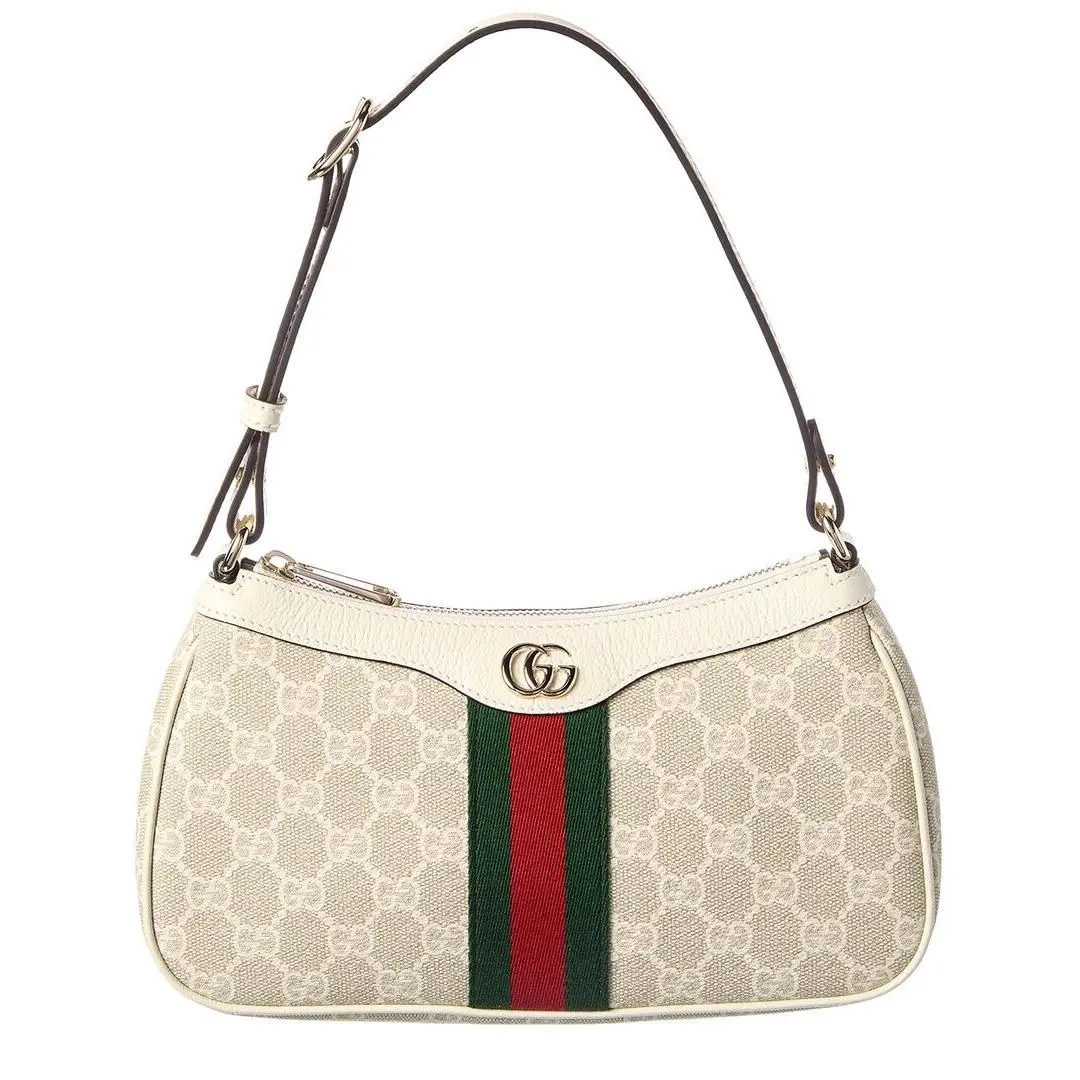 Gucci Ophidia Small Canvas Leather Hobo Bag Women`s White