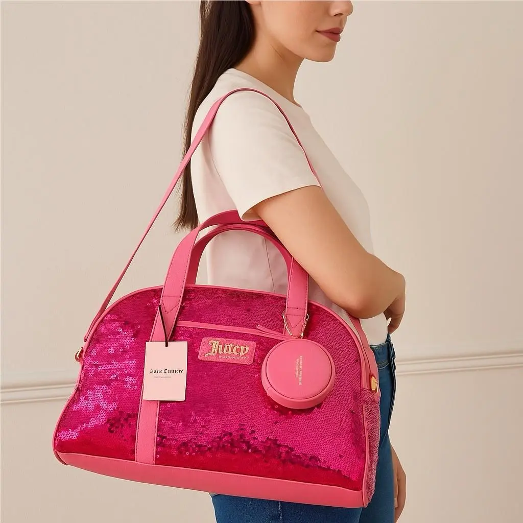 Juicy Y2K Vintage Style Weekender Duffel Bag Pink Sequin Queen Of Everithing