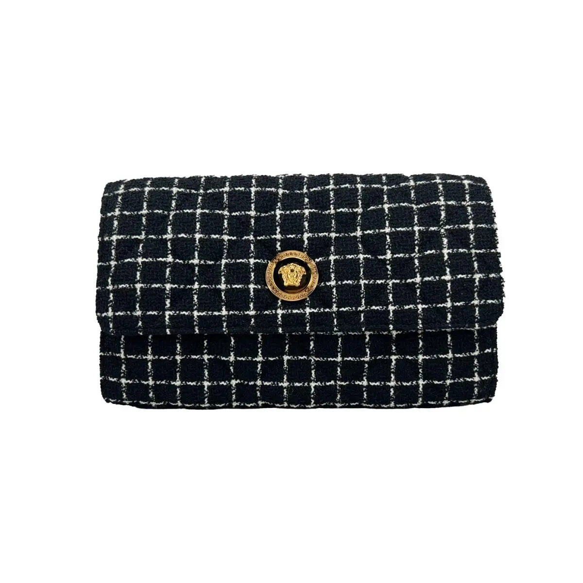 Versace Wallet On A Chain Fabric Black Crossbody Bag