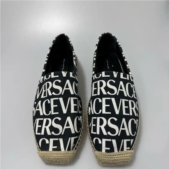 Versace Logo Print Espadrilles Shoes Black White Men’s EU 44/US 11