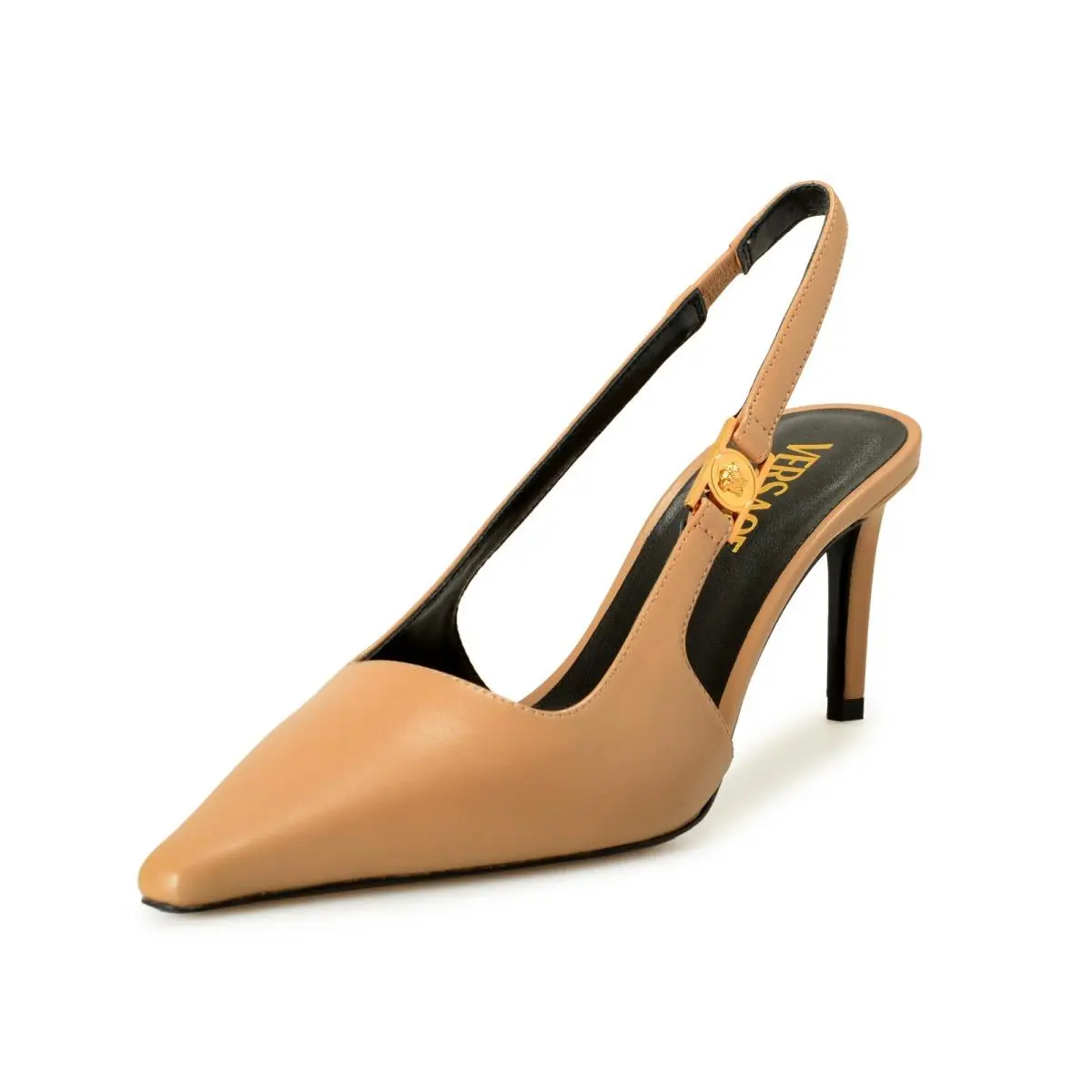 Women`s Pale Leather Heeled Pumps Shoes US 7 IT 37 by Versace