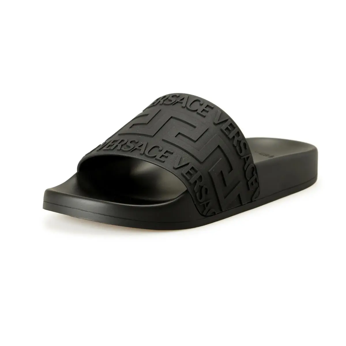 Versace Women`s Black Rubber Logo Print Sandals Flip Flops Shoes US 11 IT 41