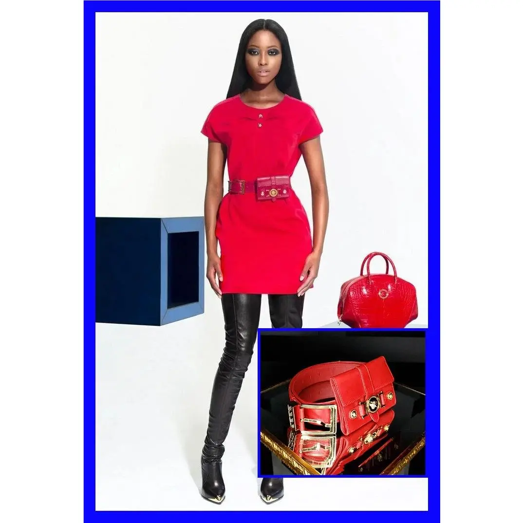 2012 Look 11 Versace Fashionable Red Belt Wallet 75/30