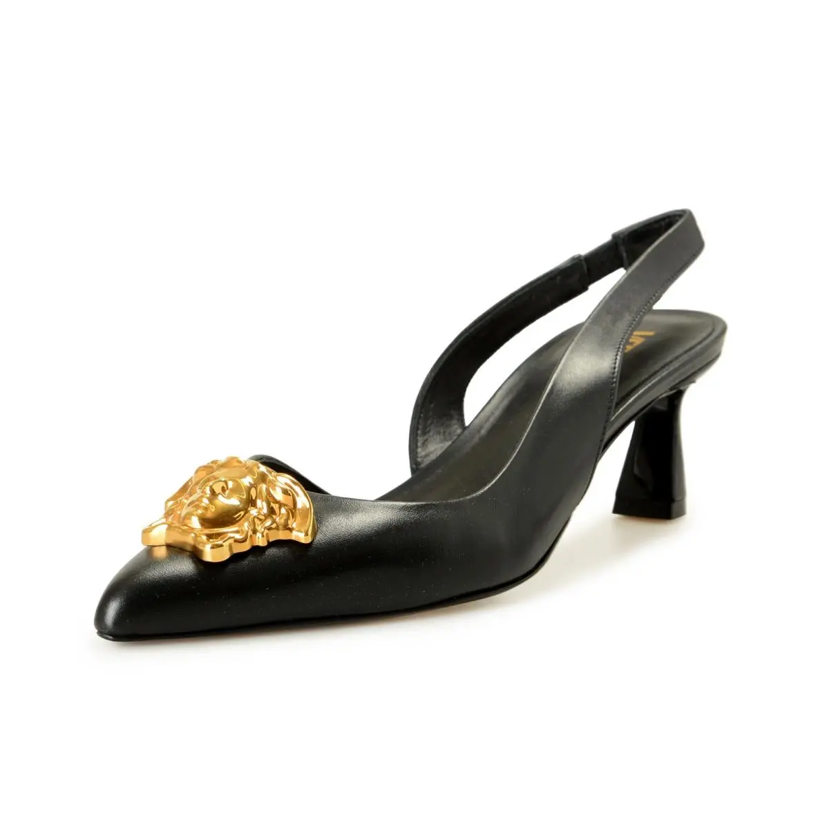 Women`s Black Leather Gold Medusa Pump Shoes US 10 IT 40 by Versace