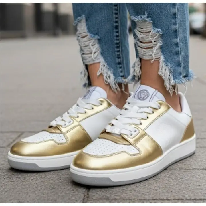 Versace Medusa Gold/white Leather Women`s Sneaker Shoe 1014316 sz 39.5