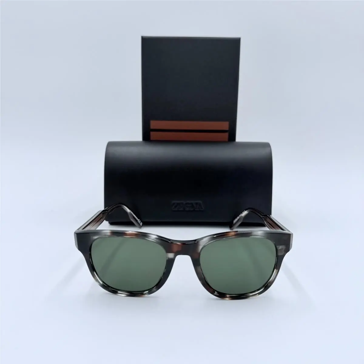 EZ0222/S 50N Sunglasses Gray Havana Green Zeiss Italy Case by Ermenegildo Zegna