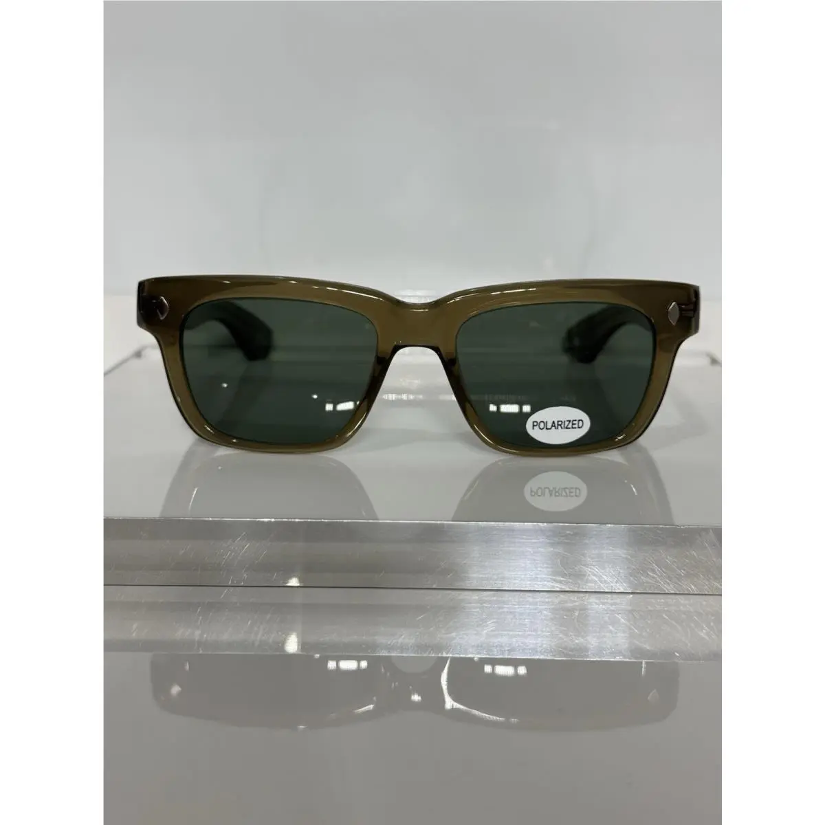 Garrett Leight Officine Generale Olio Chunky Brown Polarized Green Sunglasses