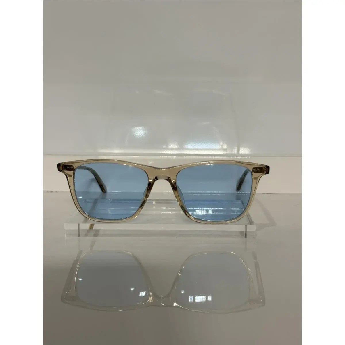 Garrett Leight Hayes Champagne Acetate Custom Light Blue Tint Sunglasses