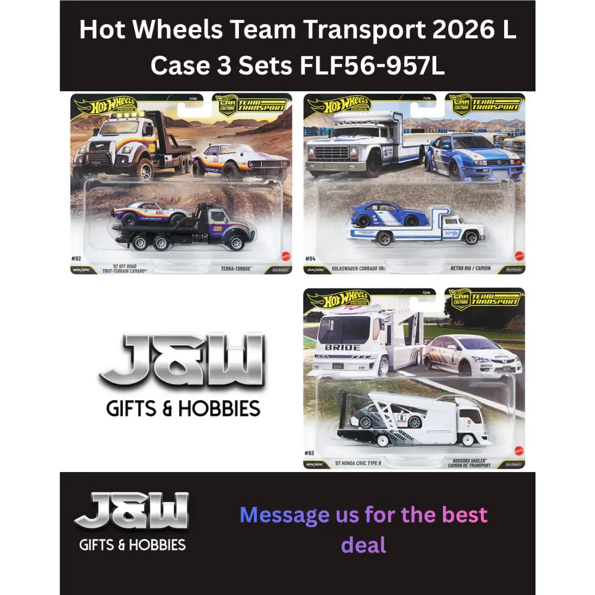 Hot Wheels 2026 Car Culture Team Transport L Set of 3 Cars FLF56-957L 1/64