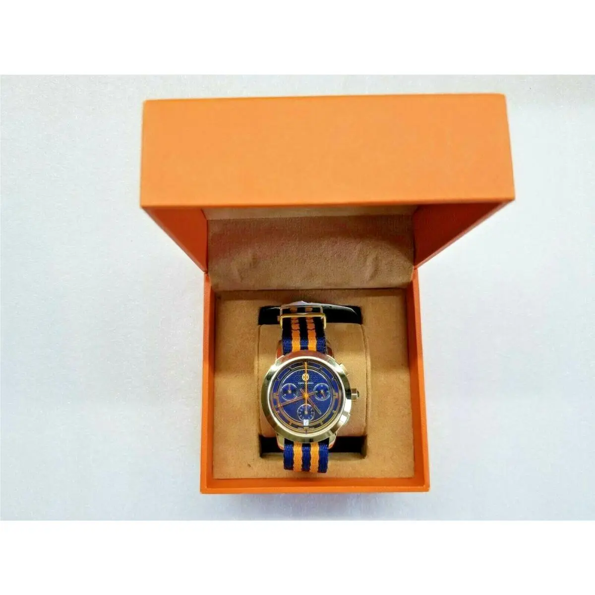 Tory Burch Chronograph Date Navy Blue Dial Nylon Strap Women`s Watch TRB1020