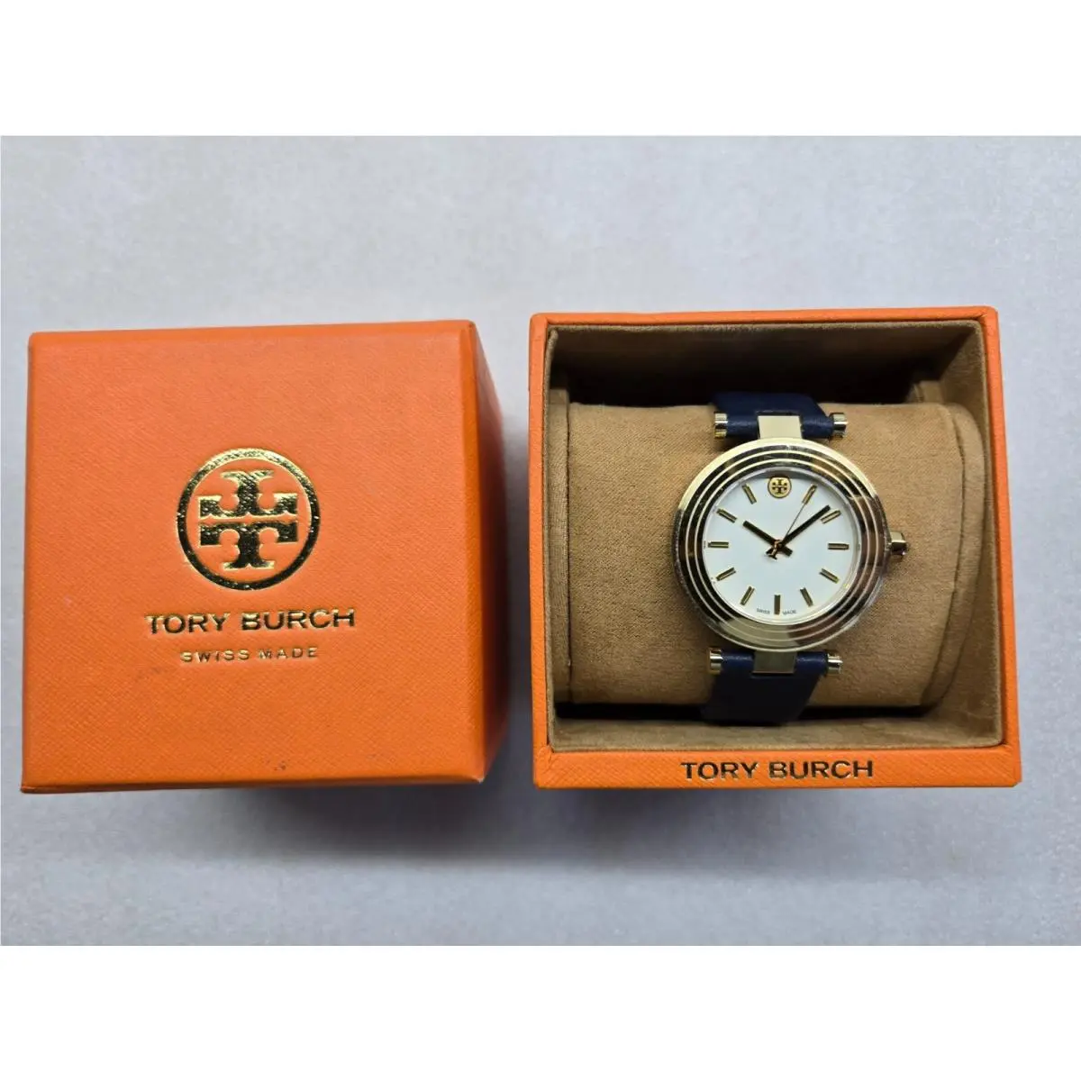 Classic T Ivory Dial Navy Leather Strap Women`s Watch TB9001 by Tory Burch