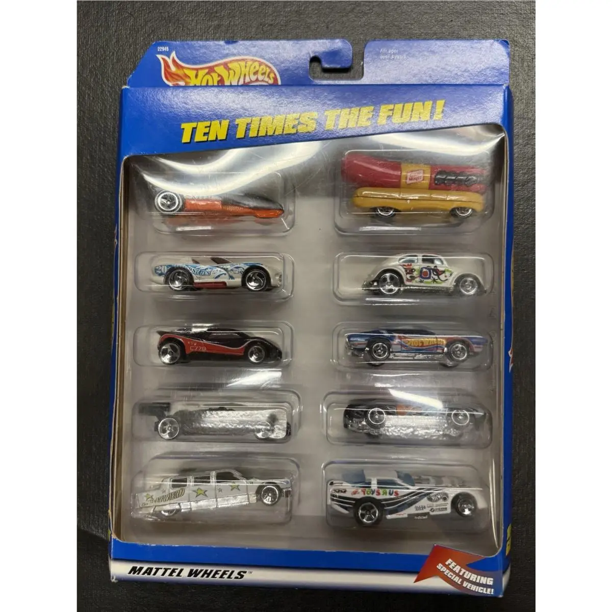 1999 Hotwheels 10 Pack with Toy R Us Probe Funny Car 1/64 Scale