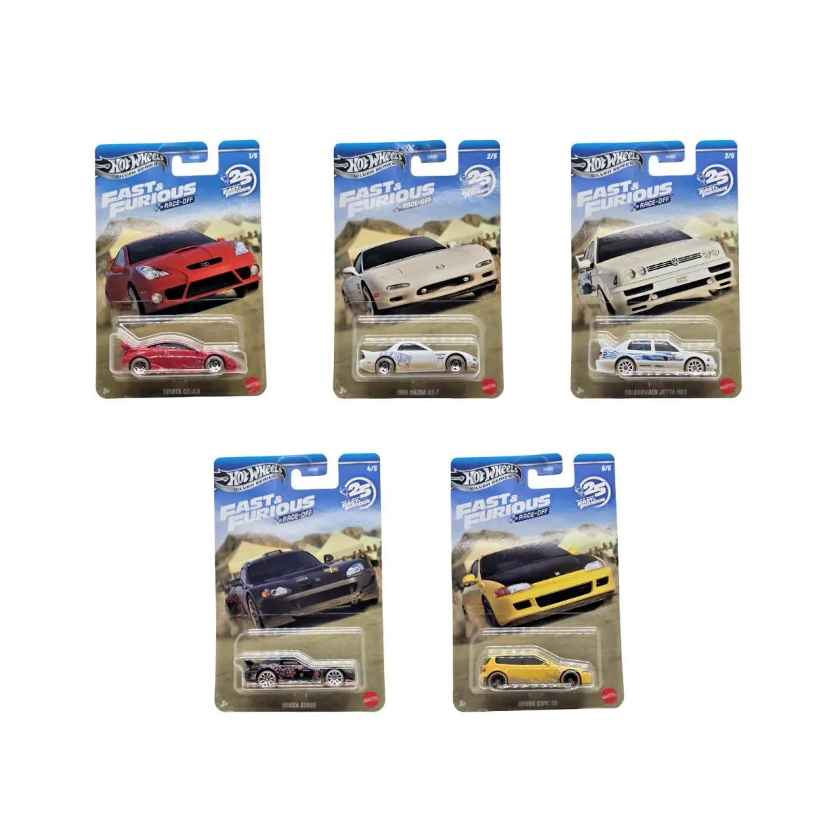 2026 Hot Wheels Fast Furious Race Off Complete 5 Car Set - All Jdm