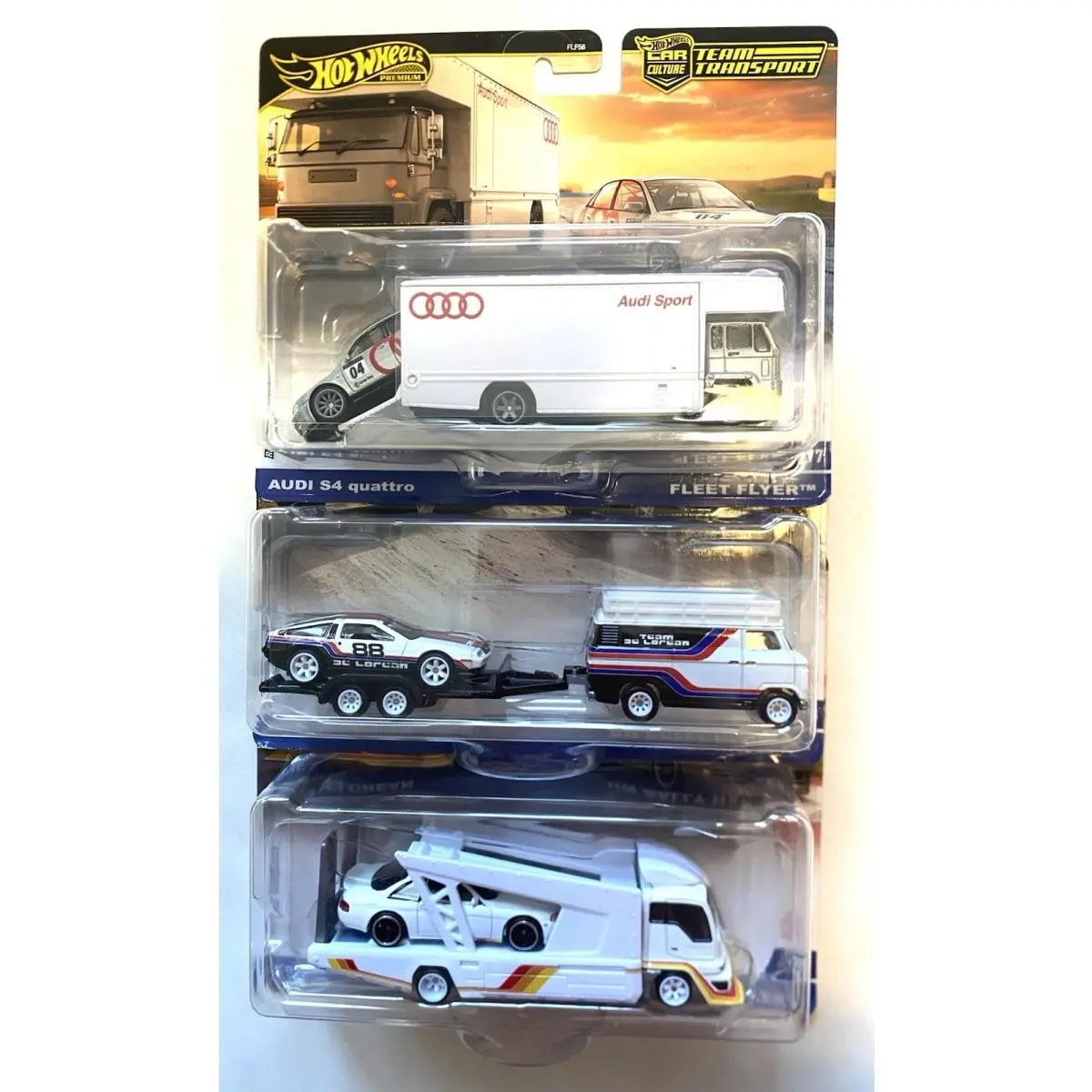 2025 Hot Wheels Audi S4 Toyota Soarer Dmc Delorean Team Transporters Set Of 3