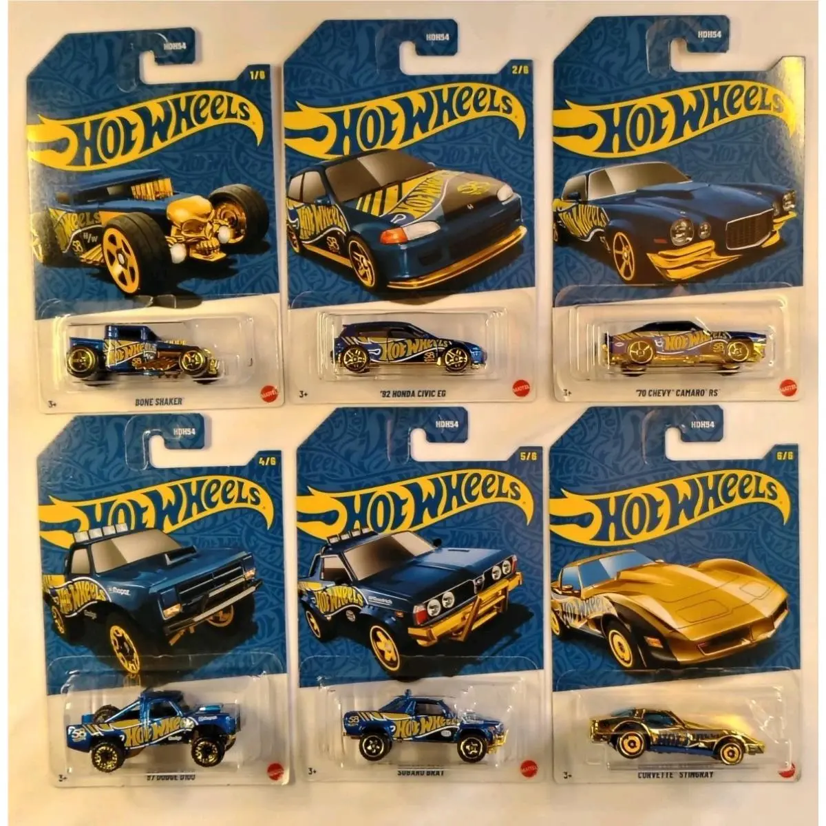 Hot Wheels 58th Anniversary Blue Gold Full 6 Car Set