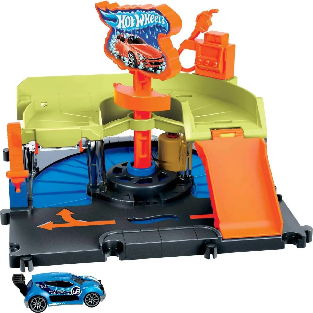 City Toy Track Set Downtown Express Car Wash Playset with 1:64 Scale Vehicle F