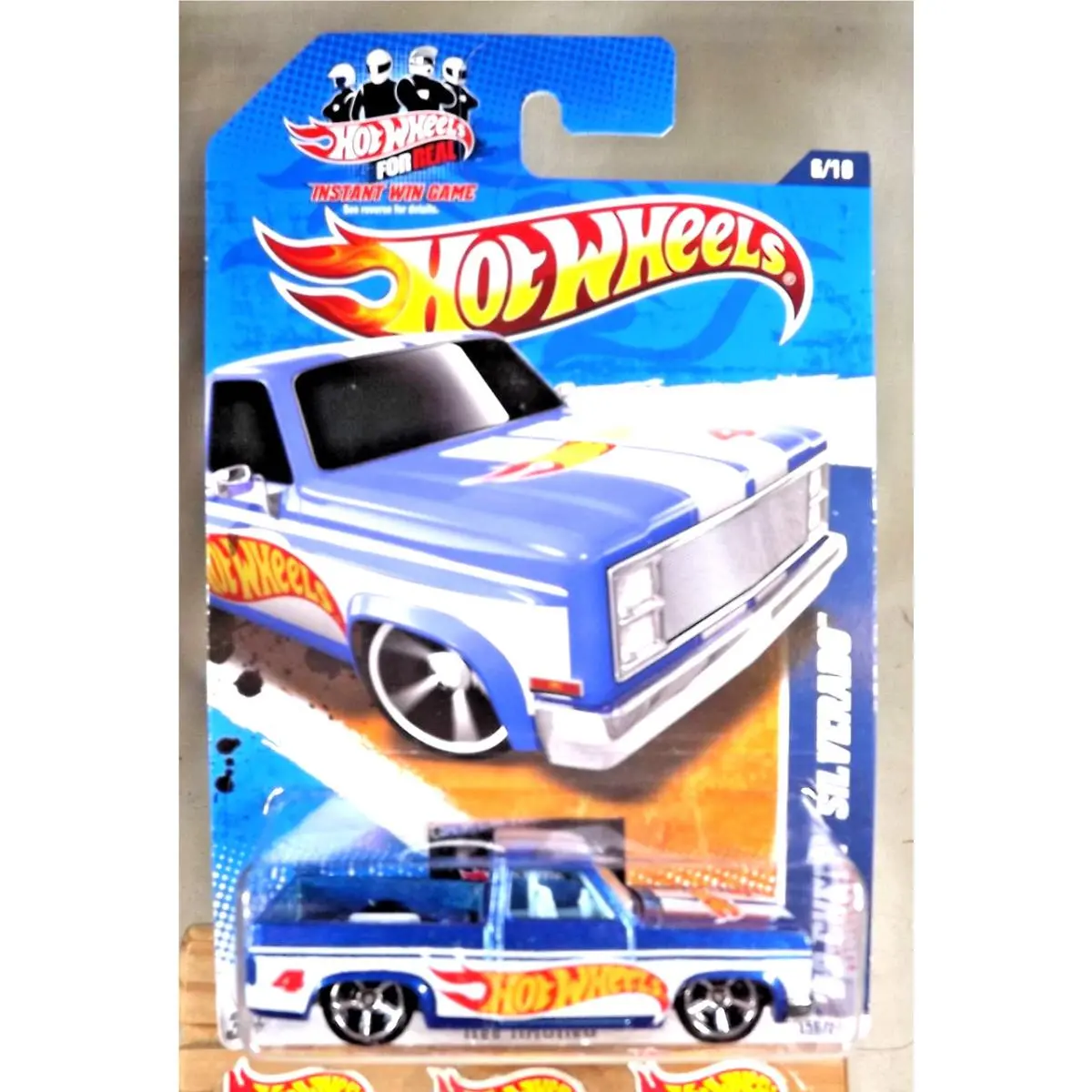 2011 Hot Wheels 156 HW Racing 6/10 ‘83 Chevy Silverado Blue W/chrome MC5 Spokes